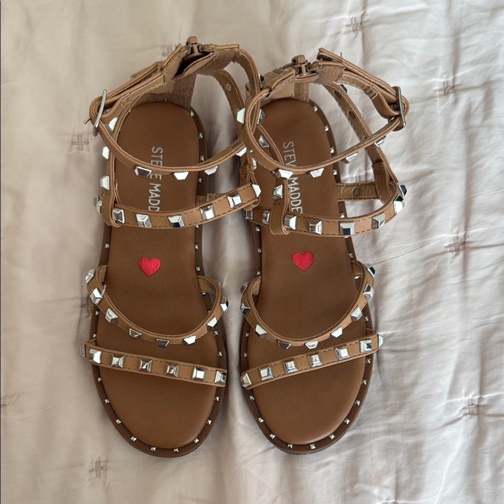 Steve Madden Tan Sandals with Silver Accents